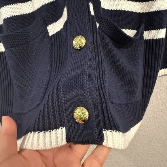 Tuckernuck Navy White Striped Kerry Cardigan Size Small Knit Sweater Preppy - Picture 6 of 11
